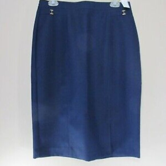 NEW Alfred Dunner Classic Stretch Waist Skirt Womens 8 Navy Buckle Cote D'Azur - Picture 1 of 1